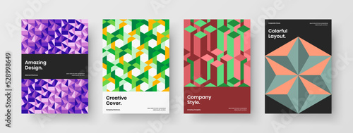 Abstract journal cover A4 design vector illustration collection. Original mosaic pattern brochure template composition.