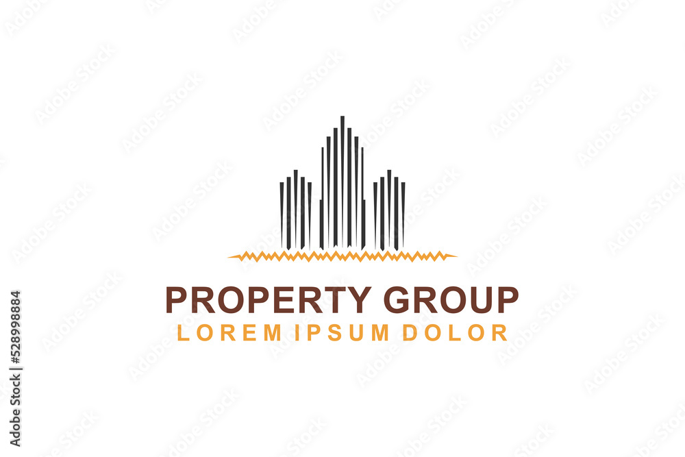 Real estate logo house skyscraper roof window  modern simple design silhouette city residence property icon building