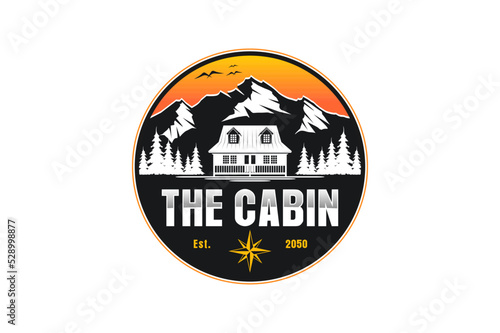 Village cabin logo vector lodge house illustration design mountain outdoor roof house residence real estate