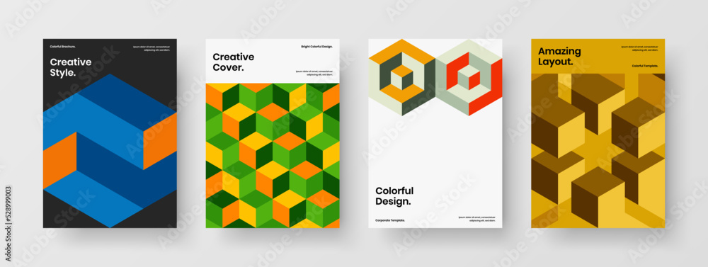 Simple geometric shapes catalog cover layout set. Original brochure design vector template bundle.