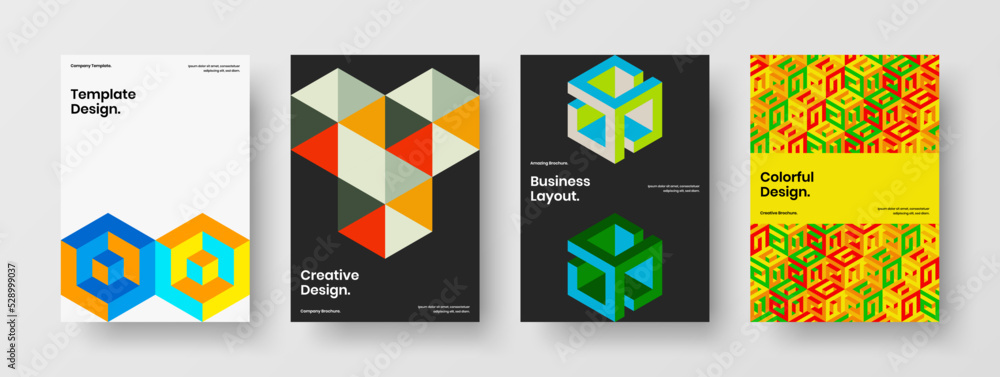 Creative company cover vector design illustration composition. Premium geometric shapes placard template set.