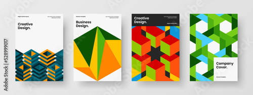 Multicolored geometric shapes brochure concept set. Clean cover design vector template bundle.