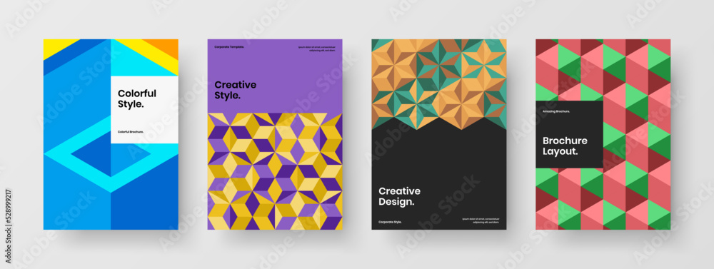 Modern mosaic tiles brochure illustration set. Vivid catalog cover design vector layout collection.