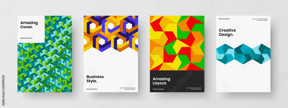 Simple handbill design vector concept collection. Creative mosaic tiles company brochure template set.