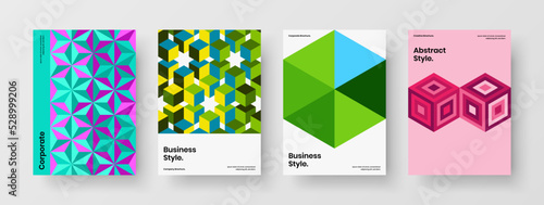 Clean postcard vector design illustration collection. Trendy geometric tiles cover layout bundle.