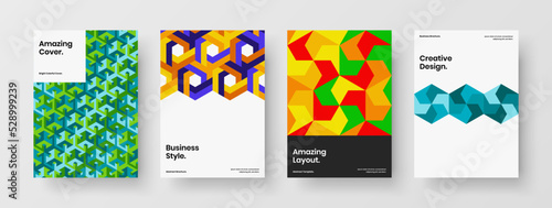 Simple handbill design vector concept collection. Creative mosaic tiles company brochure template set. © pro