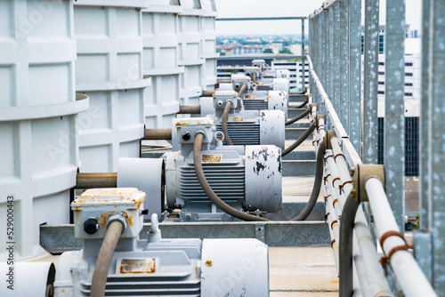 Electric motor industry in cooling tower system and install on rooftop of building for chiller system.