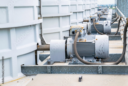 Electric motor industry in cooling tower system and install on rooftop of building for chiller system.