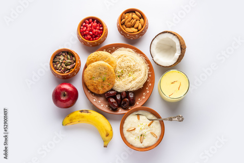 Sargi - Karwa Chauth breakfast menu before starting fasting or upwas on karva chauth, Indian food photo
