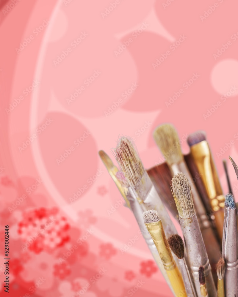 Fototapeta premium Paint brush and art painter tools. Paintbrush for painting in artist studio workplace