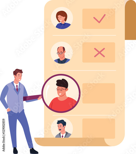 People checking list. Man looking at employees resume