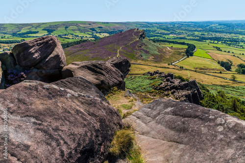 A view along the ridge on the summit of the Roaches escarpment, Staffordshire, UK in summertime photo