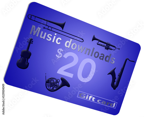 Here is a music gift card isolated on a transparent background and is a 3-d illustration photo