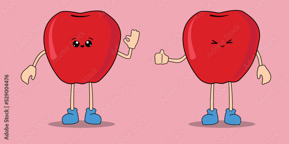 Apple character with funny face. Cute fruit emoticon Apple character with funny face. Cute fruit emoticon