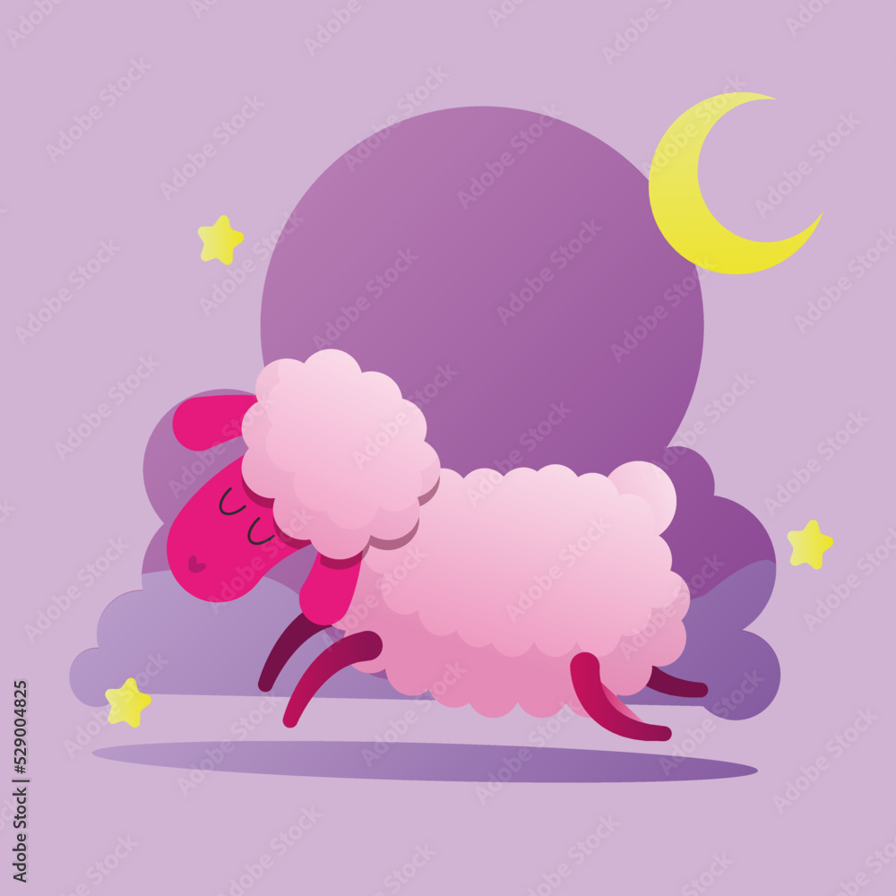 Obraz premium lamb on the background of a cloud with the moon. wallpaper for children's room
