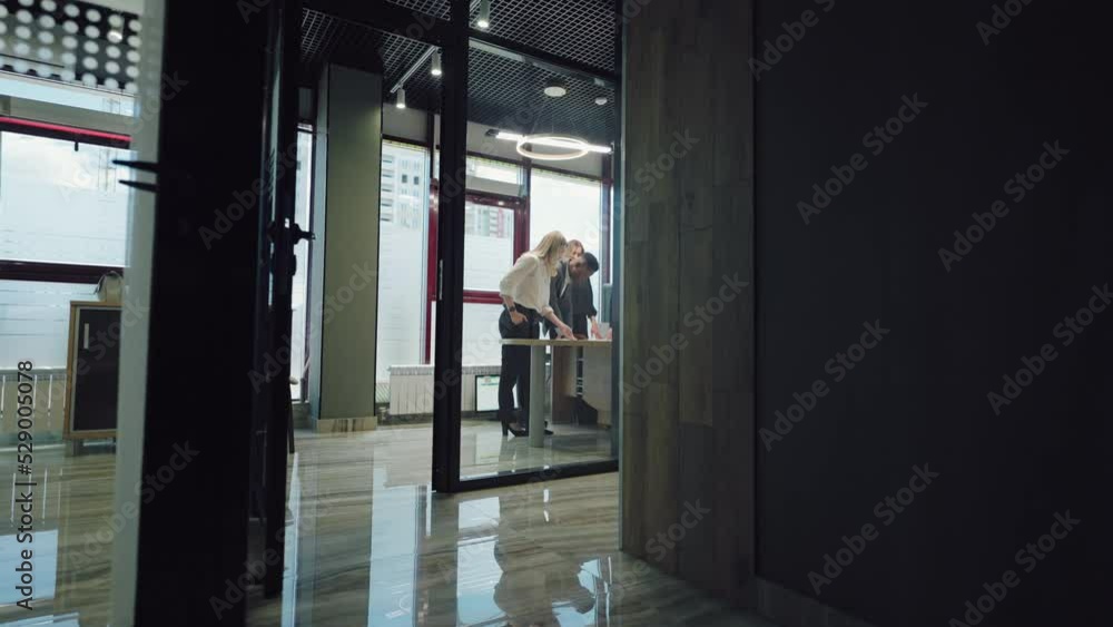 business meeting of multiracial team of financial and marketing specialists, camera moves in office business meeting of multiracial team of financial and marketing specialists, camera moves in office