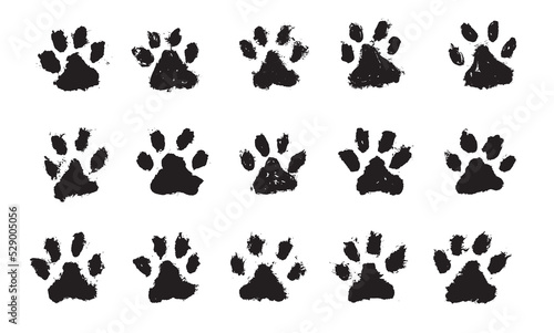 Ink Dog Paw, Cat Paw, grunge style, Vector.	
