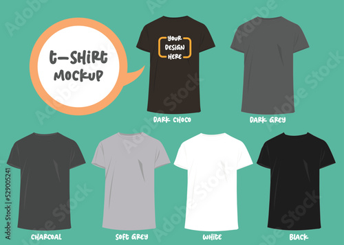 Shirt mock up set, T-shirt template, Black, White, Grey, Front design, vector illustration