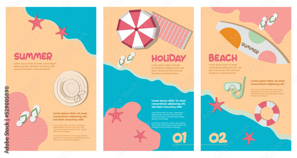 Summer time. Travel and vacation. Surfboards on the beach. Vector illustration, summer wallpaper
