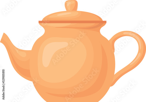 Ceramic teapot icon. Cartoon traditional clay dishware