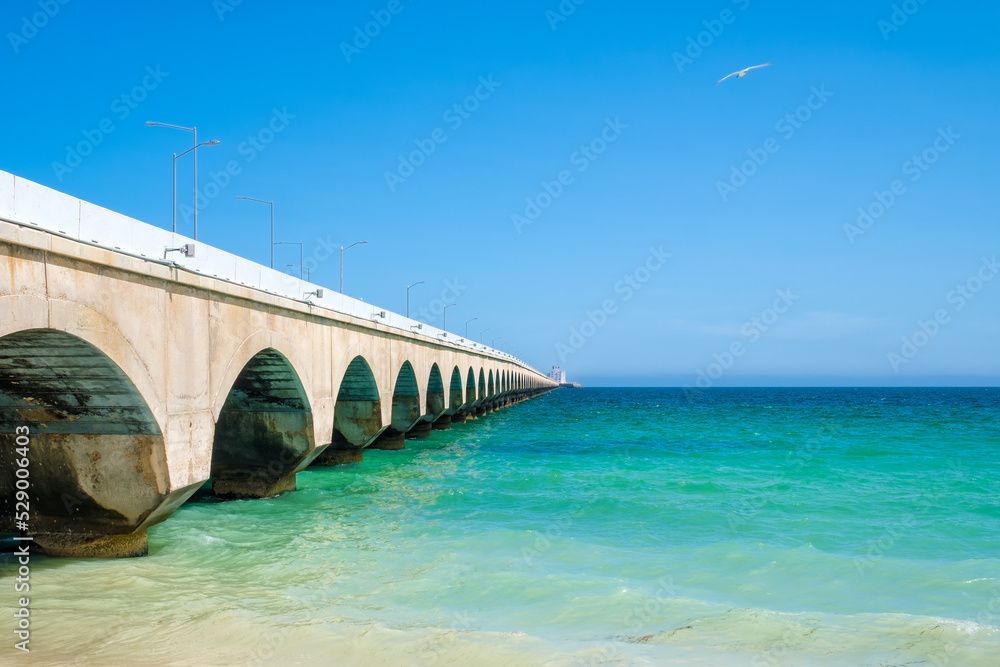 The beach and the famous pier at Progreso near Merida in Mexico The beach and the famous pier at Progreso near Merida in Mexico