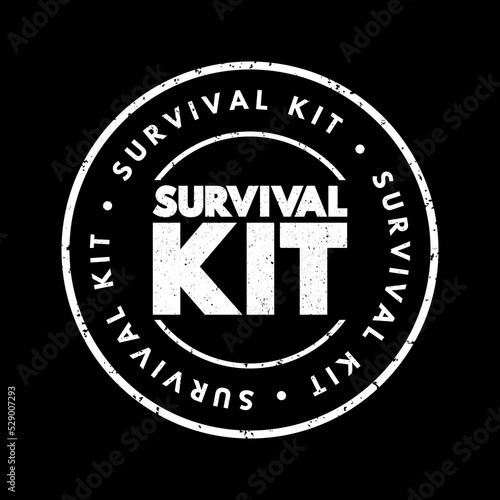 Survival Kit text stamp, concept background