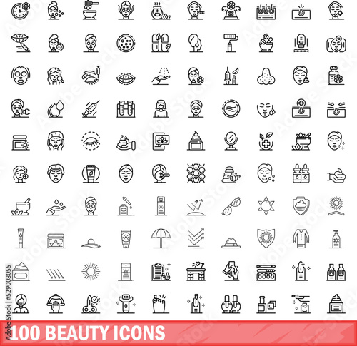 100 beauty icons set. Outline illustration of 100 beauty icons vector set isolated on white background