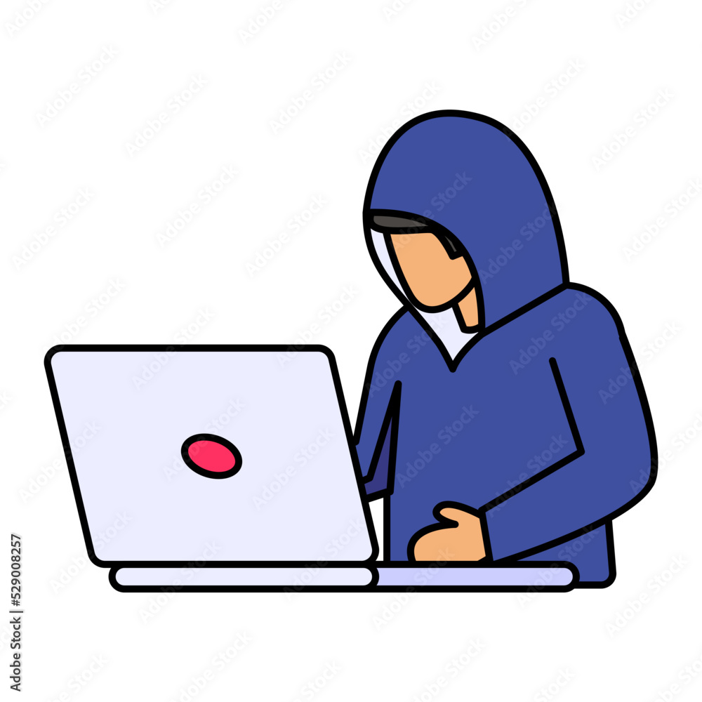 wardrivers vector icon design, White Collar Crime symbol, Computer crime Sign, security breakers stock illustration, Script Kiddie Working on laptop Concept