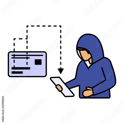 Credit card fraud vector icon design, White Collar Crime symbol, Computer crime Sign, security breakers stock illustration, card skimmers or shimmers Concept