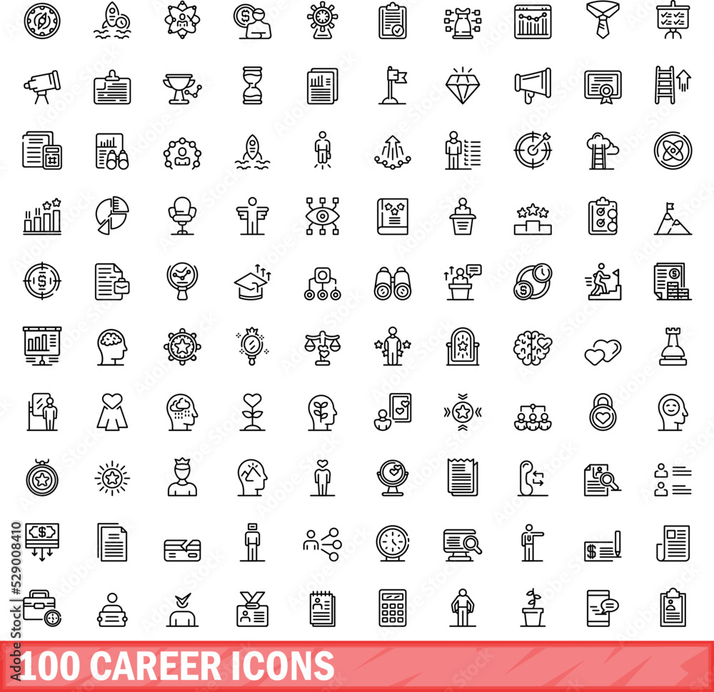 100 career icons set. Outline illustration of 100 career icons vector set isolated on white background 100 career icons set. Outline illustration of 100 career icons vector set isolated on white background