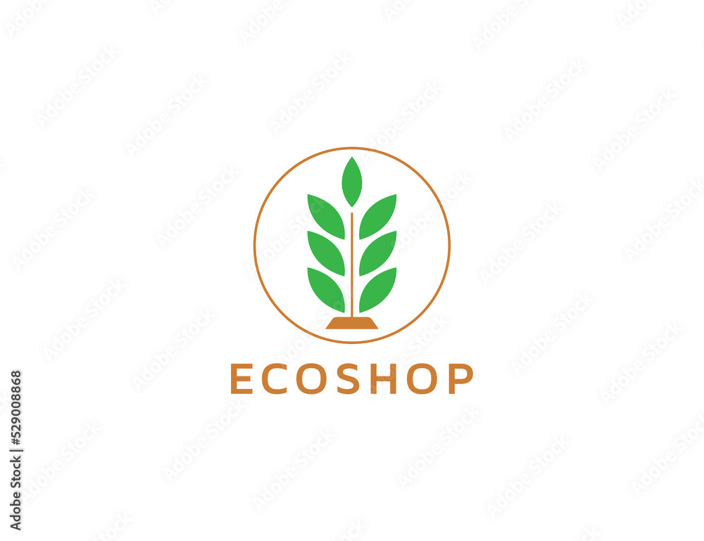 Fototapeta premium Eco shop logo with leaf illustration