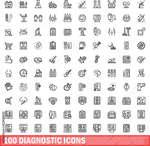 100 diagnostic icons set. Outline illustration of 100 diagnostic icons vector set isolated on white background