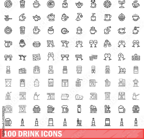 100 drink icons set. Outline illustration of 100 drink icons vector set isolated on white background