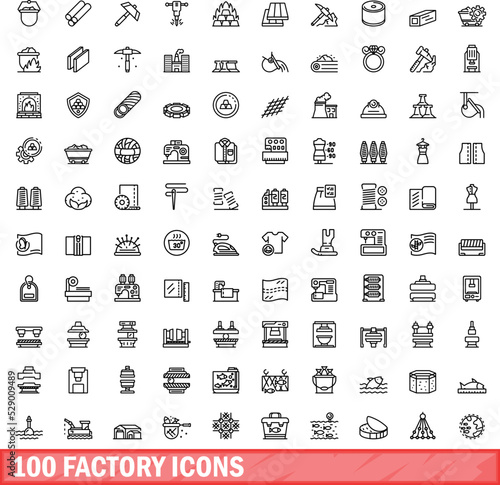 100 factory icons set. Outline illustration of 100 factory icons vector set isolated on white background
