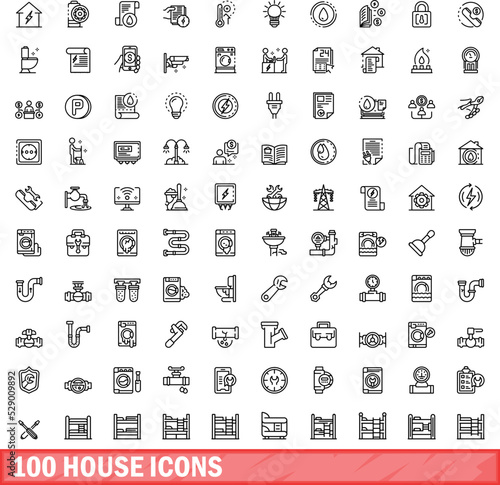 100 house icons set. Outline illustration of 100 house icons vector set isolated on white background