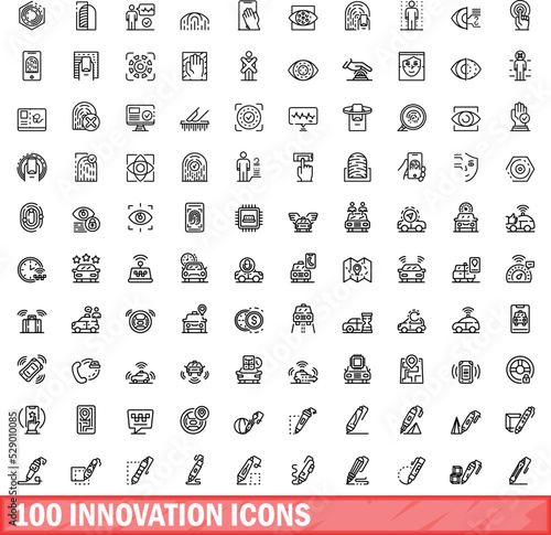100 innovation icons set. Outline illustration of 100 innovation icons vector set isolated on white background