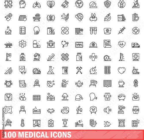 100 medical icons set. Outline illustration of 100 medical icons vector set isolated on white background