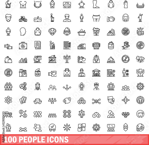 100 people icons set. Outline illustration of 100 people icons vector set isolated on white background