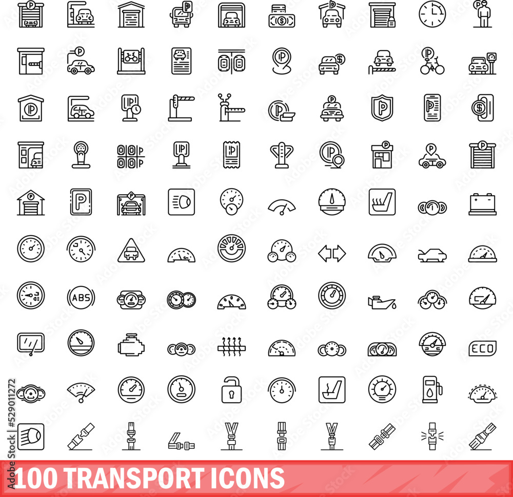 100 transport icons set. Outline illustration of 100 transport icons vector set isolated on white background 100 transport icons set. Outline illustration of 100 transport icons vector set isolated on white background