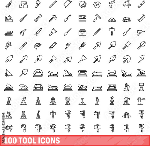 100 tool icons set. Outline illustration of 100 tool icons vector set isolated on white background