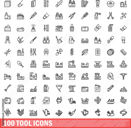 100 tool icons set. Outline illustration of 100 tool icons vector set isolated on white background