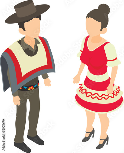 Traditional clothing icon isometric vector. Portuguese couple in national dress. Traditional costume, history, culture