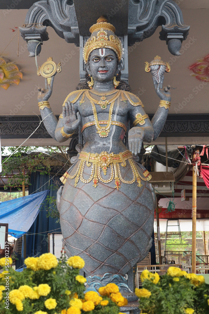 Kurma is an Indian god, an Avatar of Lord Vishnu. Sculpture in a Hindu