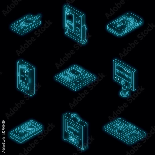 Echo sounder icons set. Isometric set of echo sounder vector icons neon color on black photo