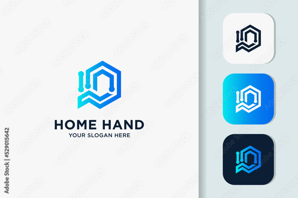 abstract hand house combination logo design abstract hand house combination logo design
