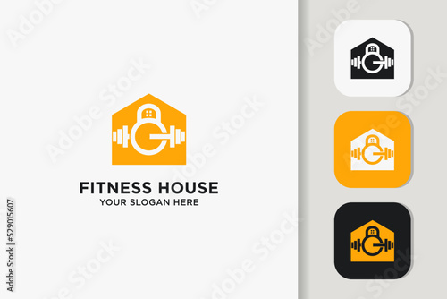 fitness house with barbell home barbell combination logo concept