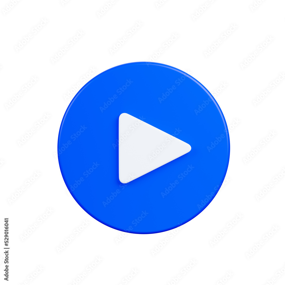 white Play Botton sign on blue button circle shape, on white background, 3d rendering, illustration white Play Botton sign on blue button circle shape, on white background, 3d rendering, illustration