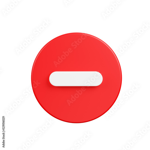 white arithmetic minus sign on red button circle shape, Math 3D icon, on white background, 3d rendering, illustration