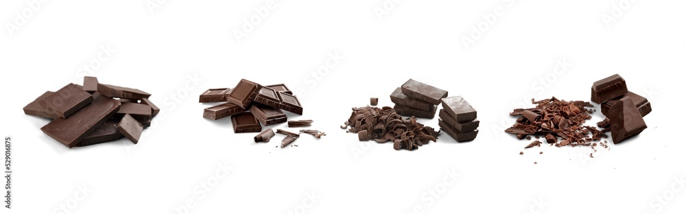 Set of chocolate brownie pieces on the desk