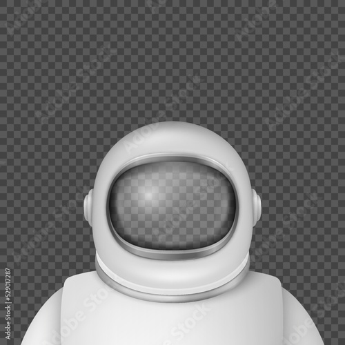 Vector 3d Realistic Astronaut Helmet, Cosmonaut Suit with Mask, Transparent Glass Visor for Space Exploration. White Suit, Helmet for Spaceman Head Protection. Design Template